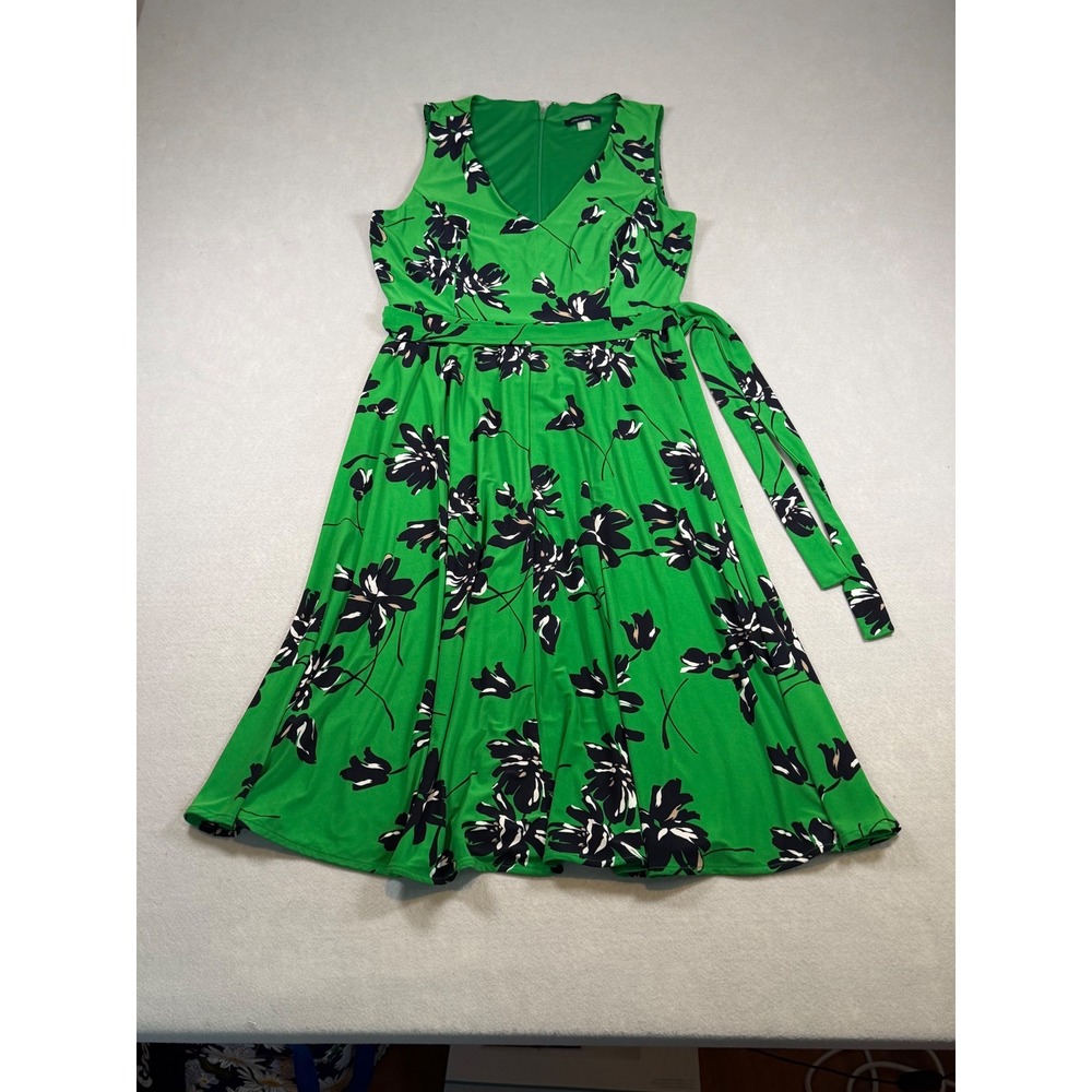 Tommy Hilfiger Womens Green Floral Sleeveless V-Neck Belted Midi Dress 10